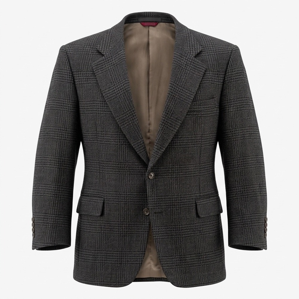 Jos A Bank Mens 44R Glen Plaid Wool Blazer Sport Coat Grey Brown Made in USA